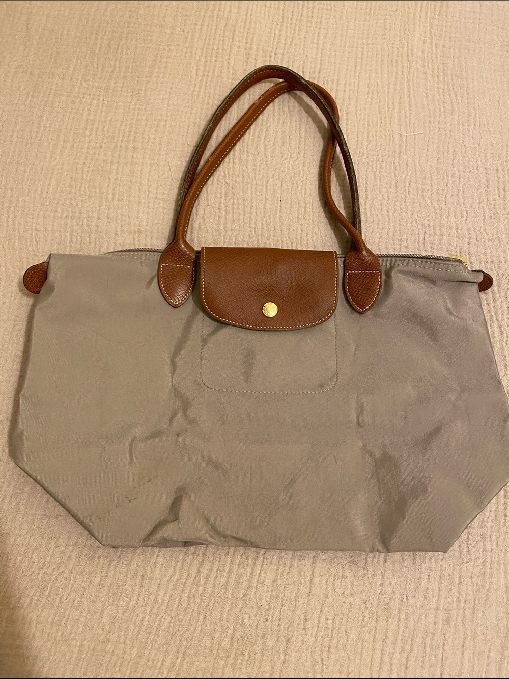 Longchamp Gray  Tote with Brown Leather Trim